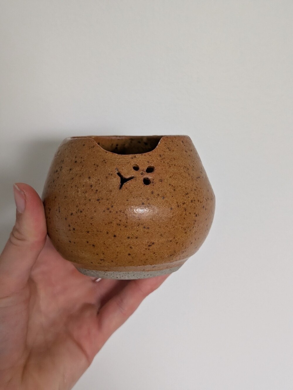 Vintage Hand-Thrown Studio Pottery Ochre Votive Candle Holder Planter